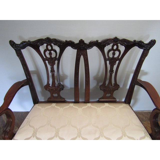1990s Chippendale Style Solid Mahogany Settee For Sale - Image 5 of 7