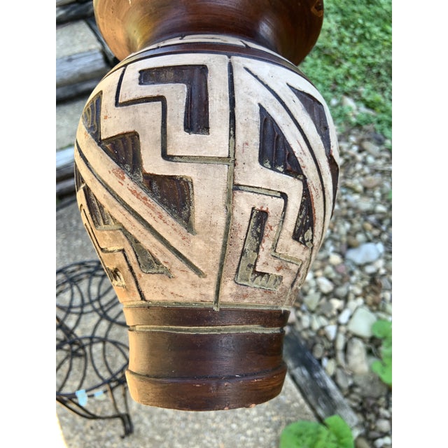 Vintage Brown White Southwestern Design Pottery Unsigned For Sale - Image 6 of 6