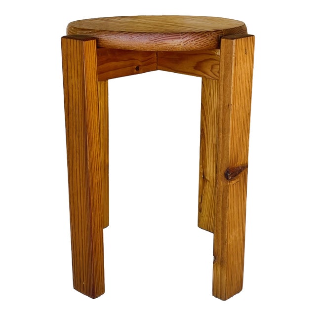Vintage Fir Wood Stool with Fins, 1970s For Sale