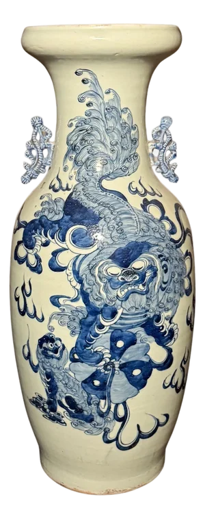 Late 19th Century Antique Chinese Celadon Blue And White Vase
