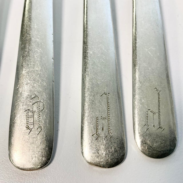 Mid 1800s Antique English Boho Chic Monogrammed Silver Plate Knives and Forks - Set of 70 For Sale - Image 17 of 17