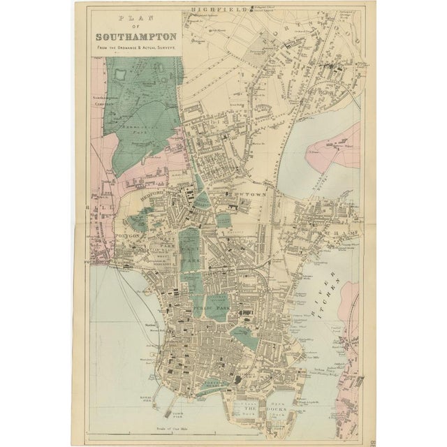 Antique Town Map of Southampton by George W. Bacon, 1885 For Sale - Image 4 of 15