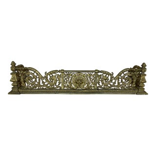 Fine Antique Lions Head Brass Fireplace Fender With Acorn Finials For Sale