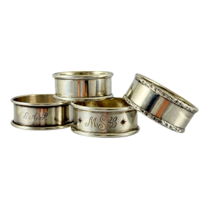 Estate Sterling Silver Napkin Rings, Mixed Set of Four