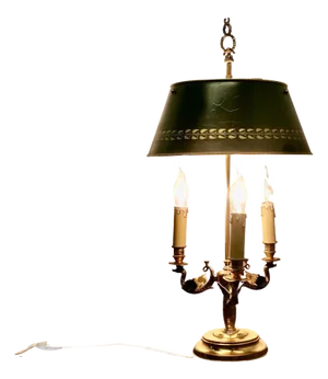 French Painted Green Toleware and Brass Triple Desk Lamp, 1900s