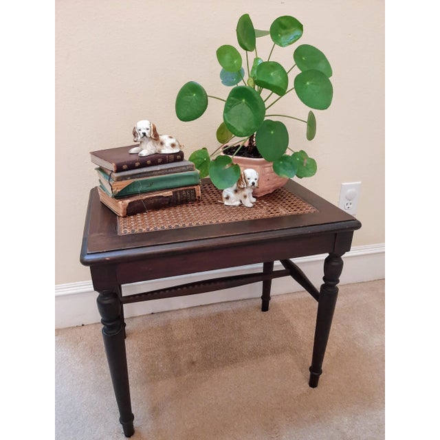 Brown Cane Top Bench Foot Stool Side Table For Sale - Image 8 of 10