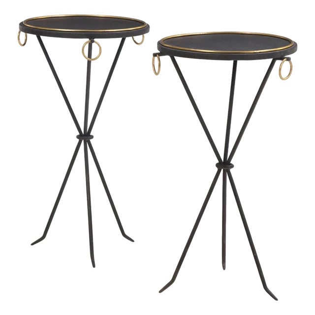 A Pair of Iron & Bronze Drinks Tables in the Manner of Jean-Michel Frank. Contemporary. For Sale