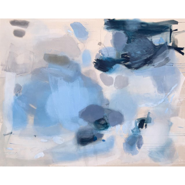 "Echoes Along the Waterline" Large Contemporary Blue Abstract Painting in Cerulean, Slate and Navy by Stacey Warnix For Sale - Image 4 of 10