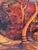 Rich red and orange naturalistic landscape painting by Houston based artist Nancy Paris Pruden. The work features a serene...
