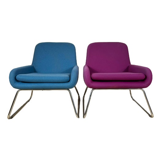 Mid-Century Wool Armchairs with Metal Legs 1970s, Set of 2 For Sale