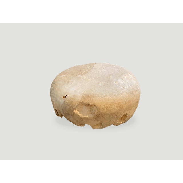 Andrianna Shamaris St. Barts Teak Wood Drum Coffee Table For Sale - Image 10 of 18