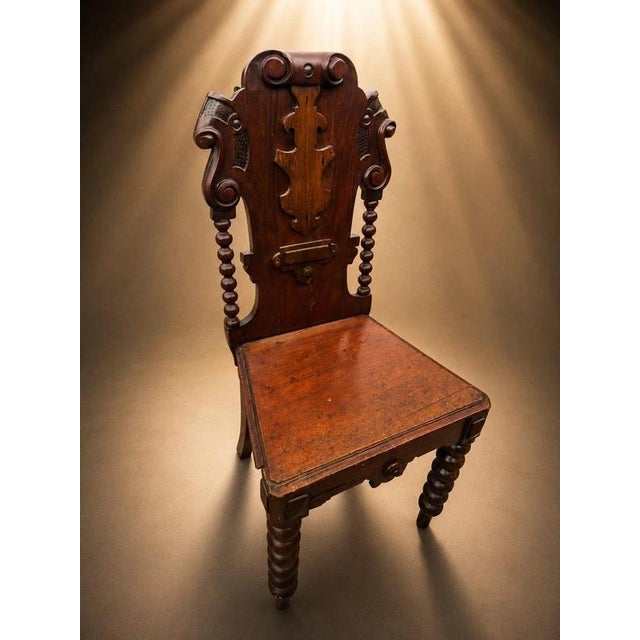 Late Victorian Carved Oak Hall Chair with Barley Twist Legs, 1890 For Sale - Image 3 of 11