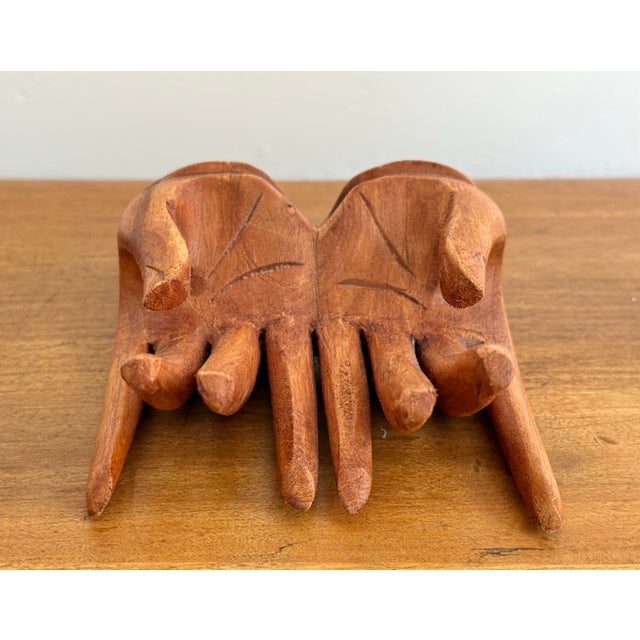 Vintage Carved Wooden Human Hands Business Card Holder For Sale - Image 4 of 12