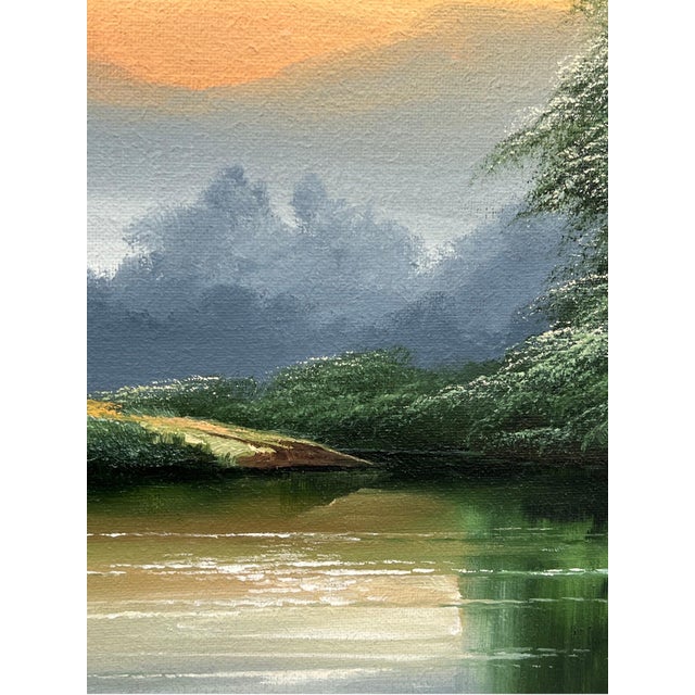 Textile Green Water in the Lake District of England with Lush Trees by British Artist 1976 For Sale - Image 7 of 18