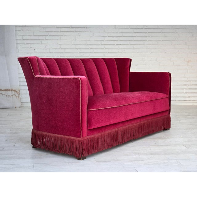 Mid-Century Modern Danish 2-Seater Sofa in Velour with Ash Wood Legs, 1960s For Sale - Image 3 of 17