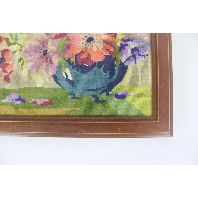 1970s Vintage Framed Still Life Floral Needlepoint Art For Sale - Image 5 of 10