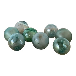Vintage Boho Green Glass Spheres - Set of 8 For Sale