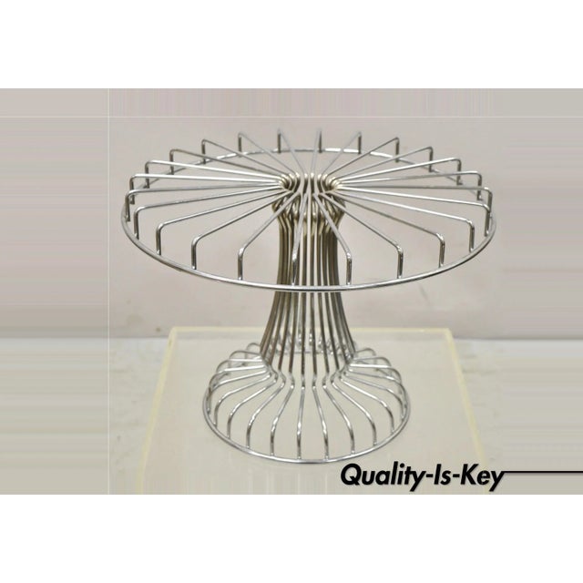 Silver Vintage Mid Century Modern Chrome Metal Wire Pedestal Cake Stand For Sale - Image 8 of 8