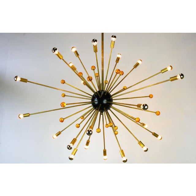 1950s Italian Minimalist Sputnik Chandelier in Black, Gold & Murano Glass in the Style of Stilnovo, 1950s For Sale - Image 5 of 13