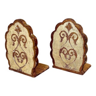 Vintage Italian Scalloped Edged Florentine Giltwood Bookends- A Pair For Sale