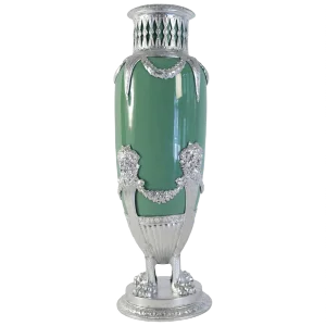 19th Century Celadon Vase in Faience, Silver-Plate & Silver Leaf