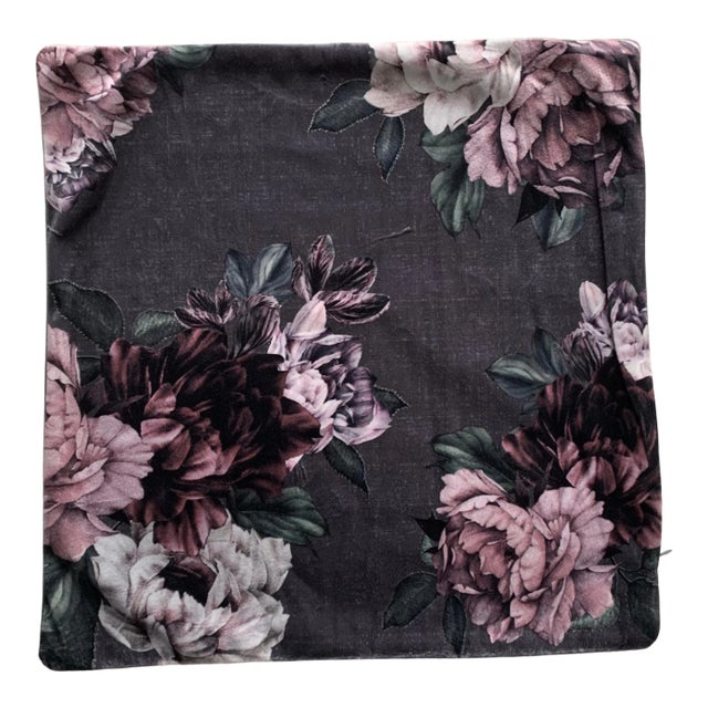 15” Pink Peonies Floral Gray Velvet Pillowcase For Sale