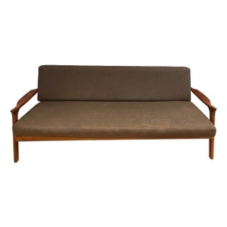 Vintage Grey Parker Inspired Upholstered Sofa With Tall Legs For Sale