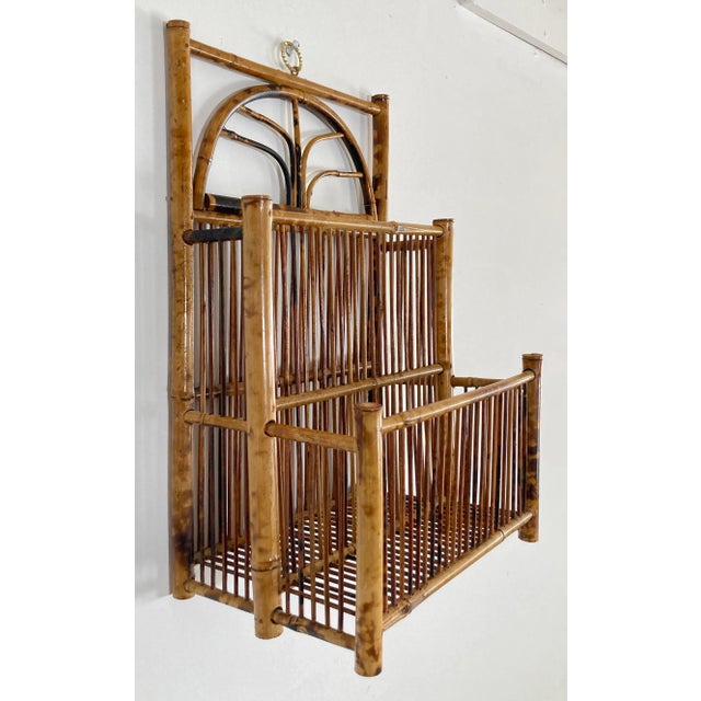 Vintage Scorched Bamboo Hanging Magazine Rack For Sale In Kansas City - Image 6 of 7