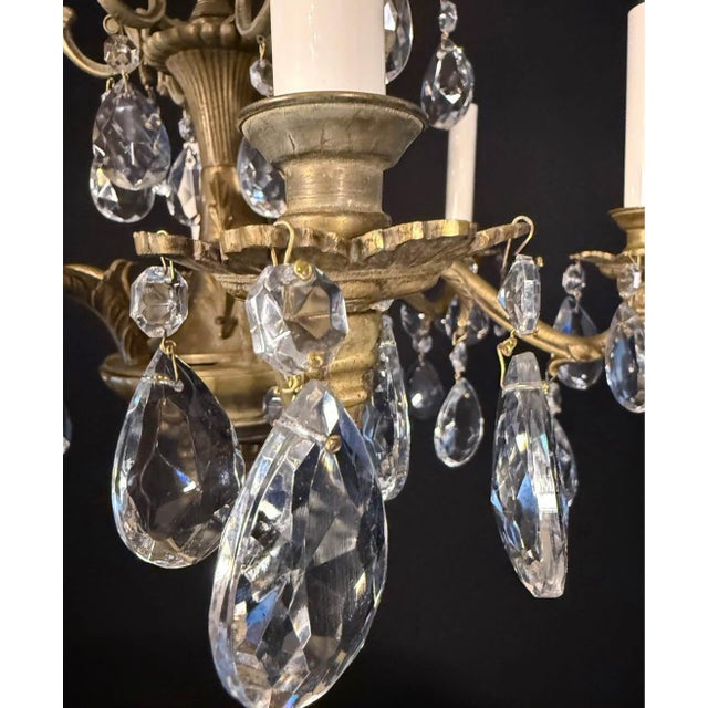 Late 20th Century Antique French Brass & Crystal Chandelier For Sale - Image 5 of 10