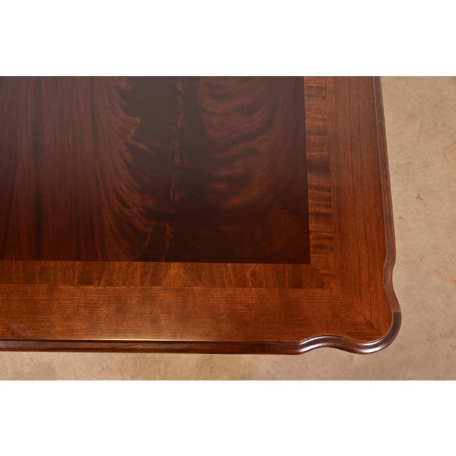 Thomasville Chippendale Banded Flame Mahogany Double Pedestal Extension Dining Table, Newly Refinished For Sale - Image 10 of 15