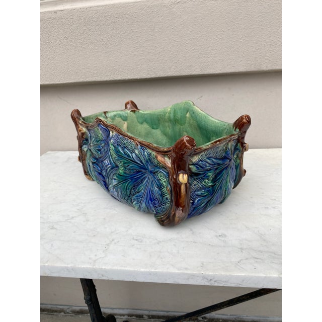 French Country Large French Majolica Palissy Jardiniere Circa 1880 For Sale - Image 3 of 7