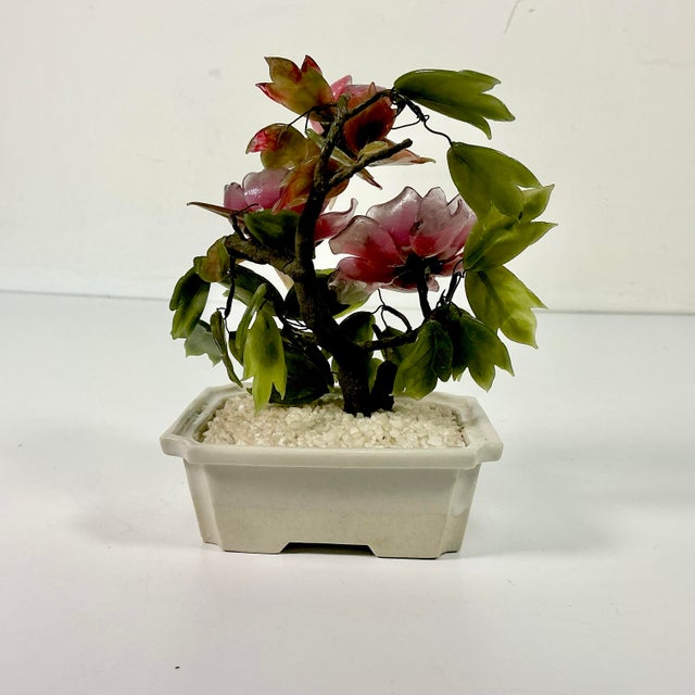 1960s Vintage Chinoiserie Boho Chic Bonsai Tree Sculpture, Jade & Glass For Sale - Image 9 of 12