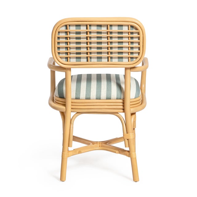 2020s Dorine Striped Performance Linen & Rattan Dining Armchair, Mint Green For Sale - Image 5 of 9