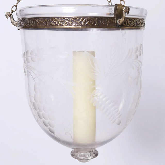 Standout colonial style continental smoke bell glass light fixture hand blown in classic form with cut designs and...