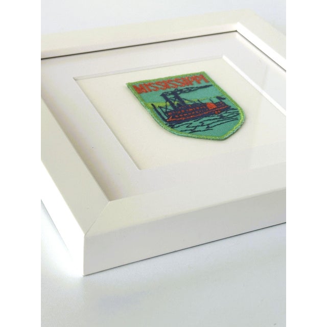 American Mississippi Riverboat Vintage Travel Patch White Wood Framed For Sale - Image 3 of 4