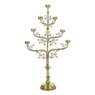 Large Religious Brass 7-Branch Candelabra For Sale