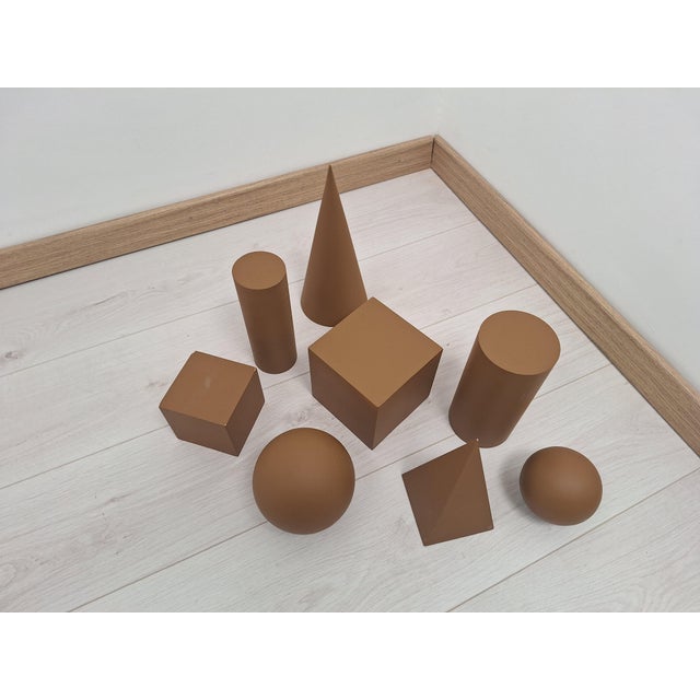Wooden Geometric-Shape Ornaments in Brown Lacquer from Molteni, 1990s, Set of 8 For Sale - Image 12 of 17