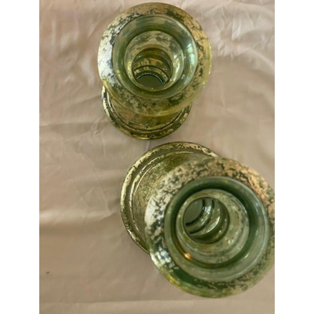 Large Green Glass Bowl & Candleholders, Spain For Sale - Image 4 of 13