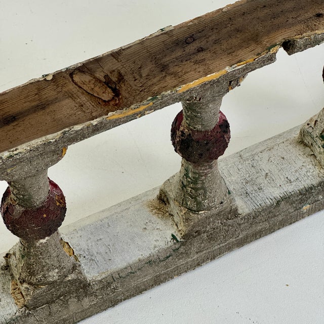Architectural Salvaged Wooden Balustrade Railing With Original White & Red Knots Paint For Sale - Image 10 of 11