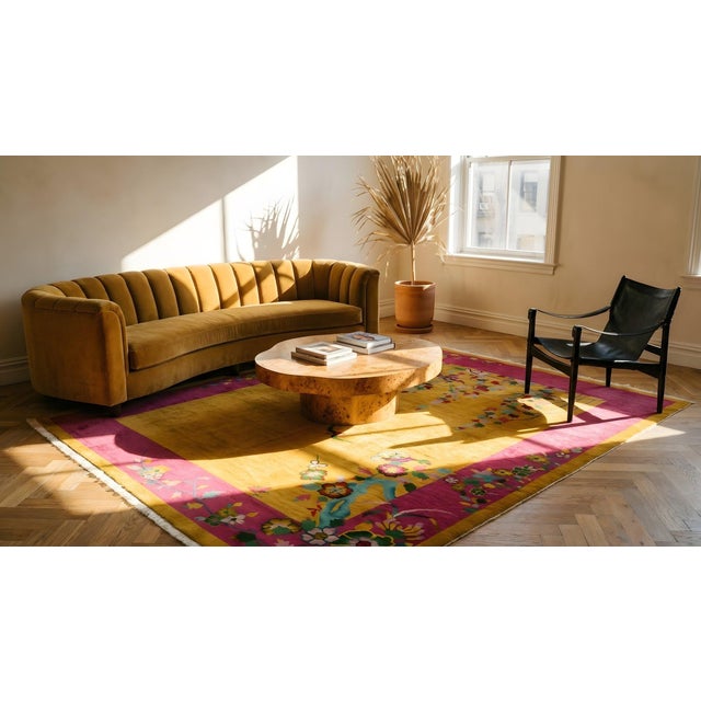 Yellow 1920s Chinese Art Deco Carpet ( 7'9" x 9'6"- 235 x 290 cm ) For Sale - Image 8 of 9
