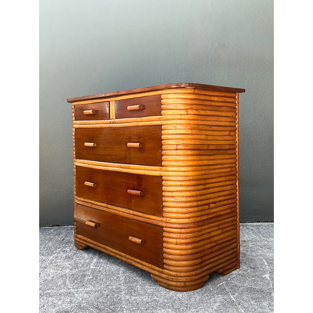 Mid-Century Modern Vintage Deco Stacked Rattan Tall Chest of Drawers For Sale - Image 3 of 12