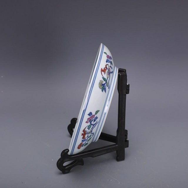 Ceramic Hand-Painted Porcelain Dish – 7.9" Doucai Dragon & Floral Plate With Yongzheng Mark For Sale - Image 7 of 10