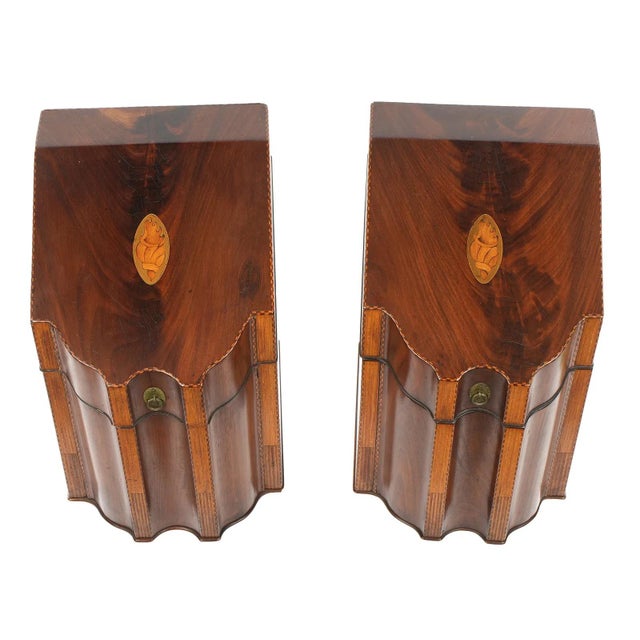 1900 - 1909 Early 20th Century Pair English Georgian Style Inlaid Mahogany Knife Boxes For Sale - Image 5 of 9