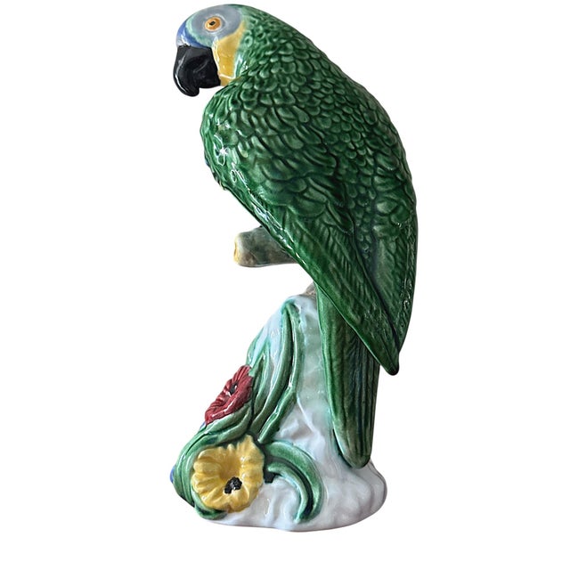 Ceramic Vintage Bordallo Pinheiro Ceramic Parrot Sculpture - 11.25” Tall For Sale - Image 7 of 9
