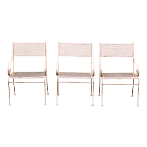 Vintage Wrought Iron Scroll Patio Armchairs - Set of 3