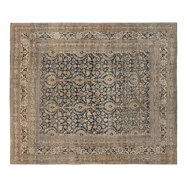 19th Century Persian Meshad Botanic Handwoven Wool Rug For Sale