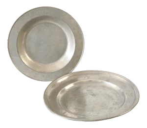 Pewter Plate From Aachen by Pewterer "Gl". Nicely Marked. Late 18th + Woodbury Pewterers Silver Abc Child´s Plate + - a Pair