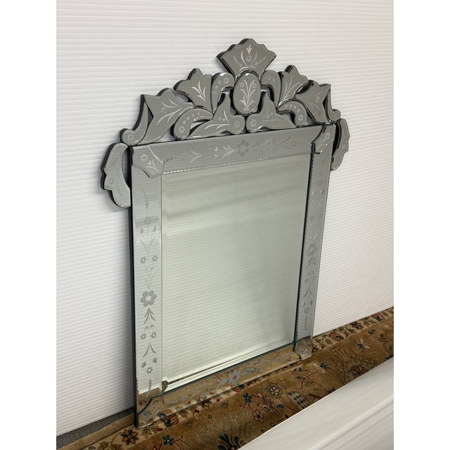 Italian Venetian Cut + Etched Glass Gypsy Wall Mirror For Sale - Image 3 of 14