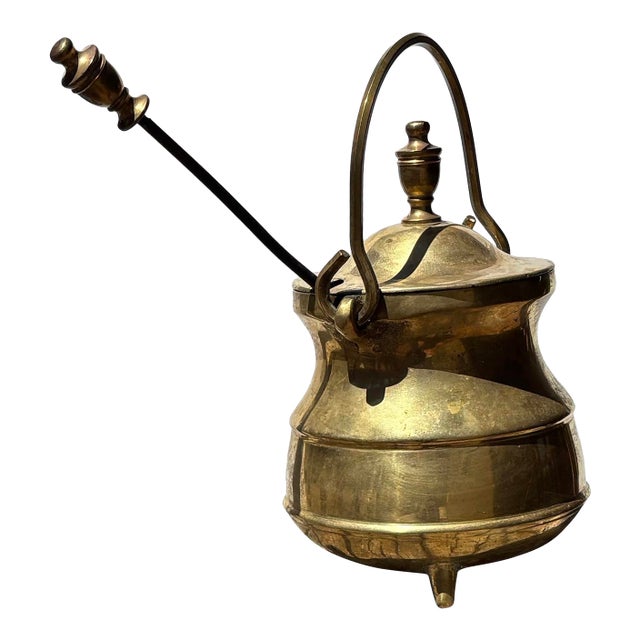 Vintage Brass & Cast Iron Smudge Pot Cauldron Fire Starter For Sale