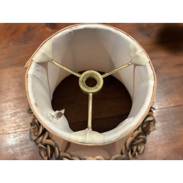 Late 20th Century Hollywood Regency Gilt Tole Vine Lamp Pair With Rose Petal Shades - a Pair For Sale In Philadelphia - Image 6 of 7